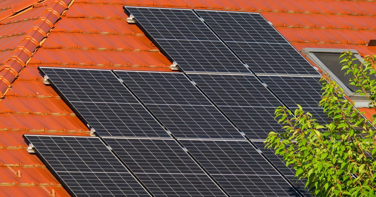 Modern energy-efficient home with rooftop solar panels
